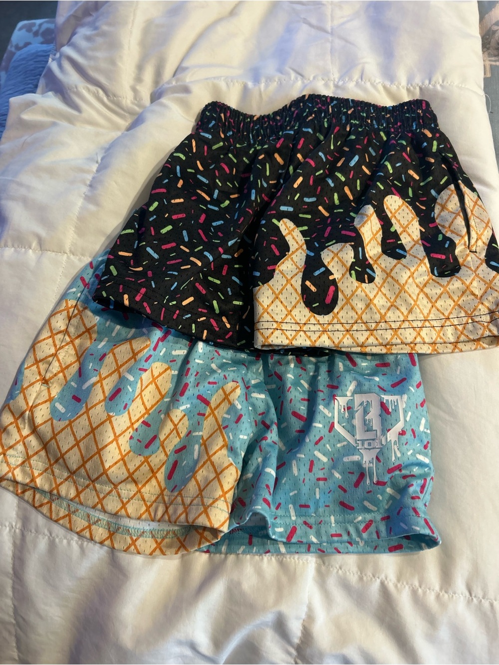 Kids Ice Cream Melt Print Athletic Shorts - Black & Light Blue